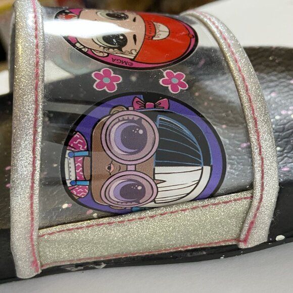 LOL Surprise Dolls Black Clear Glitter Slide Sandals Girls Size 1-2 - Picture 11 of 16